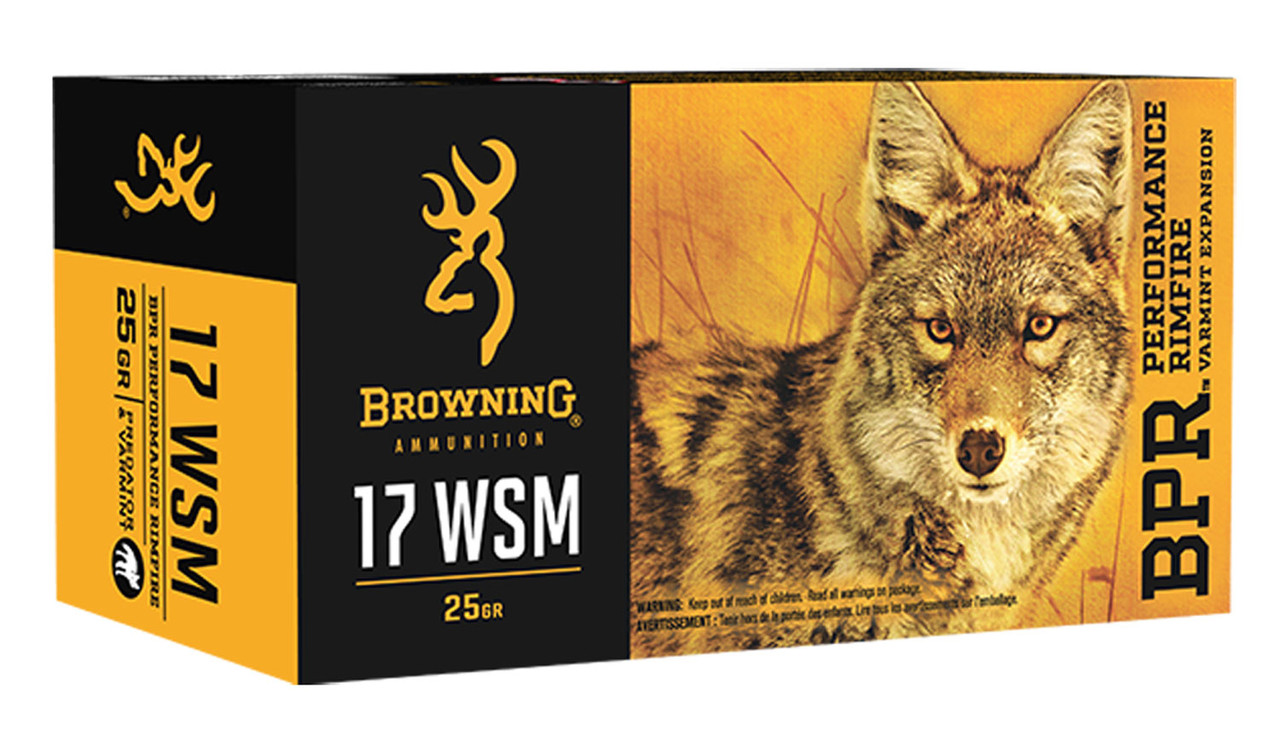 Browning Ammo B165117050 BPR Performance Rimfire Varmint & Predator 17 WSM 25 gr Varmint Expansion Polymer Tip 50 Per Box/ 10 Cs