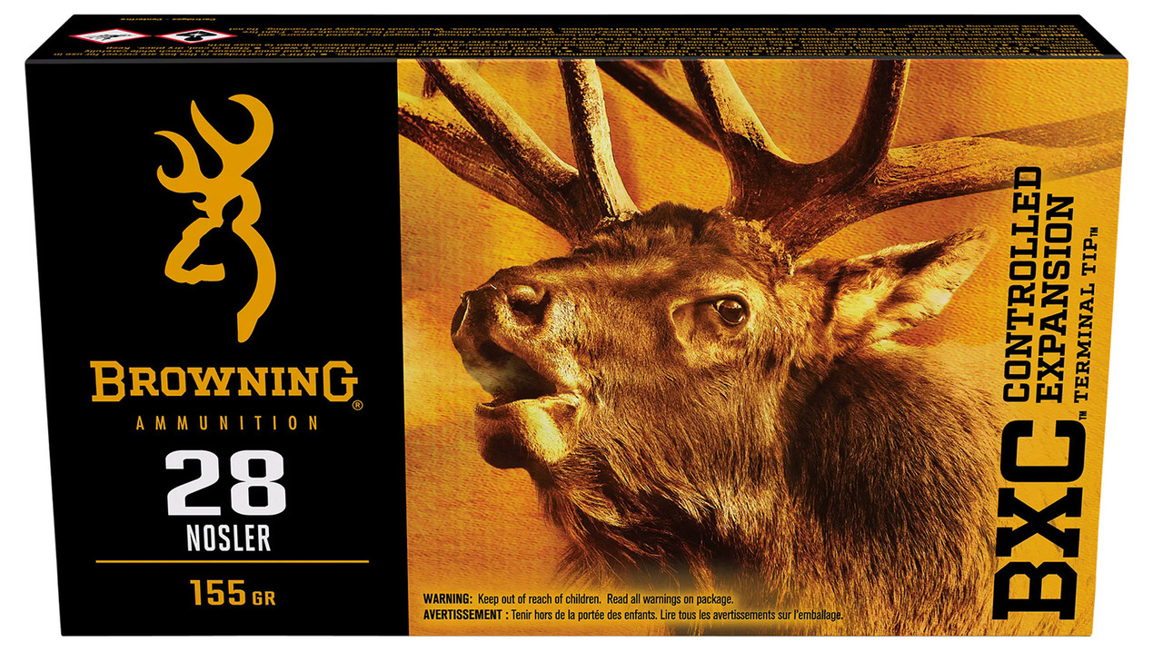 Browning Ammo B192200281 BXC 28 Nosler 155 gr Nickel-Plated Brass 20 Bx/ 10 Cs