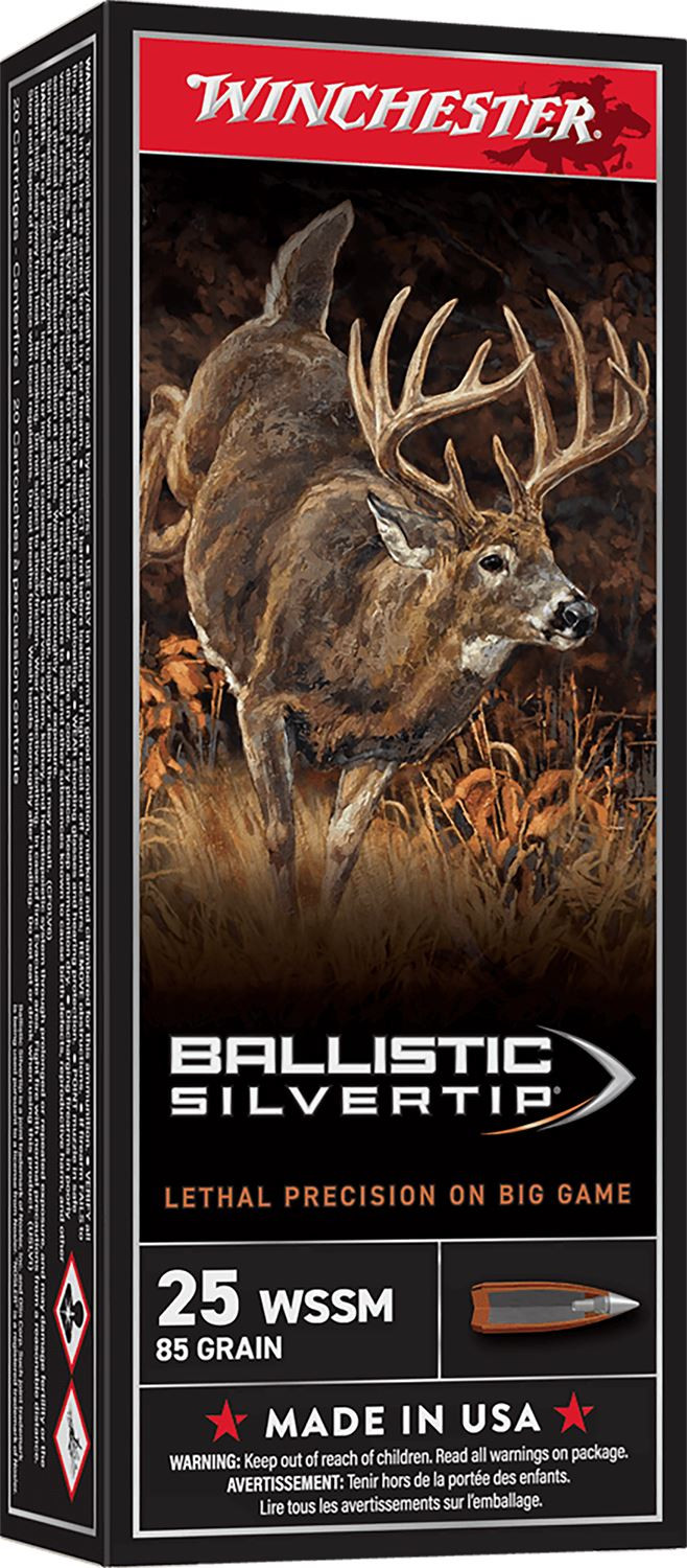 Winchester SBST25WSS Ballistic Silvertip 25WSSM 85gr Fragmenting Polymer Tip 20 Per Box/10 Case Centerfire, Rifle Ammunition