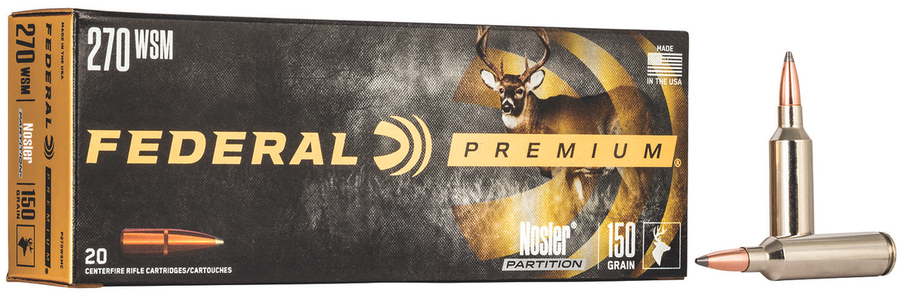 Ammo .270 WSM Federal Vital-Shok 150 Grain Nosler Partition SP Bullet 3100 fps 20 Rounds P270WSMC