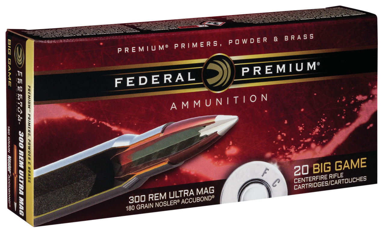 Federal Nosler AccuBond .300 RUM Ammunition 20 Rounds 180 Grain Nosler AccuBond PT BT 3100fps