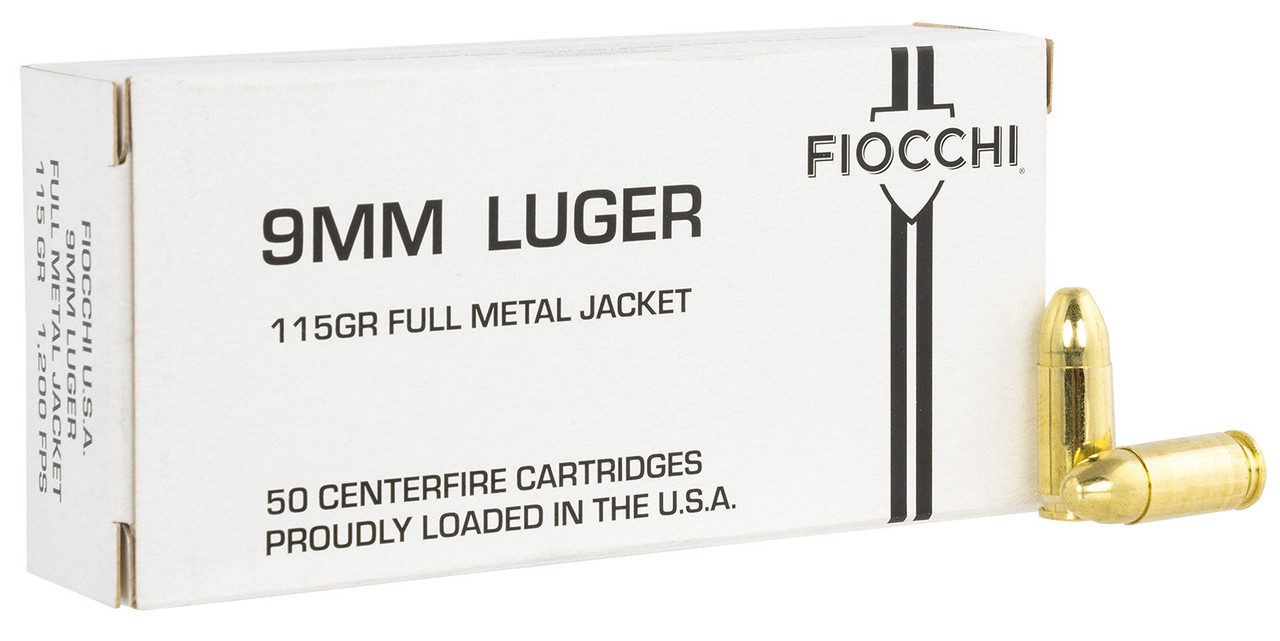 Fiocchi 9FMJ115 White Box 9mm Luger 115 gr Full Metal Jacket (FMJ) 50 Per Box/20 Cs