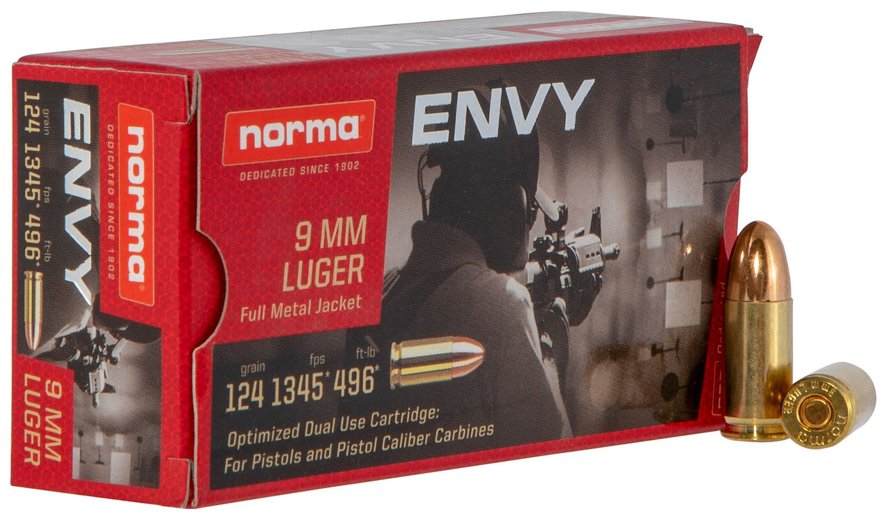 Norma Ammunition (RUAG) 299440050 Envy 9mm Luger 124 gr Full Metal Jacket (FMJ) 50 Bx/ 20 Cs