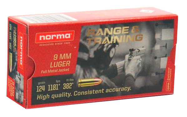 Norma Ammunition (RUAG) 620340050 Range and Training 9mm Luger 124 gr Full Metal Jacket (FMJ) 50 Bx/ 20 Cs