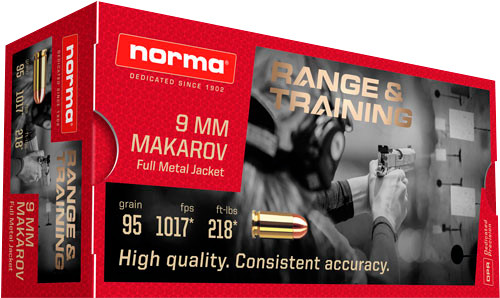 Norma Ammunition (RUAG) 620440050 Range and Training 9mm Makarov 95 gr Full Metal Jacket (FMJ) 50 Bx/ 20 Cs