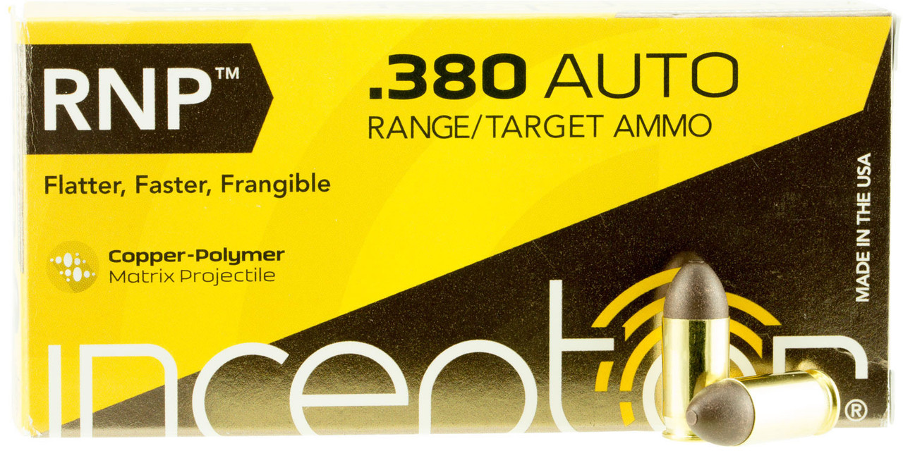 PolyCase Ammo 380RNPBR50 Inceptor 380 ACP 65 GR Round Nose 50 Bx/ 20 Cs