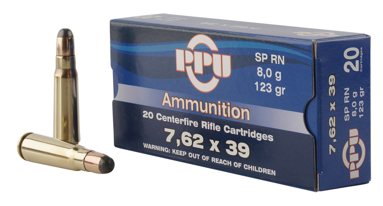 PPU PP76239S Metric Rifle 7.62x39mm 123 gr Soft Point Round Nose (SPRN) 20 Per Box/ 50 Cs