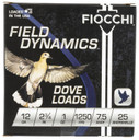 Fiocchi 12GT75 Field Dynamics Dove & Quail 12Gauge 2.75 in 1oz 7.5Shot 25 Per Box/10 Case, Shotgun Shells