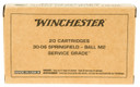 Winchester Ammo SG3006W Service Grade 30-06 Springfield 150 gr Full Metal Jacket (FMJ) 20 Bx/10 Cs