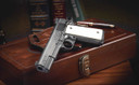 Nighthawk VIP Black Pistol, 45 ACP, 5 in Match Grade, Gold Bead/Heinie Slant Pro, DLC, 8 Rds