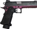 Great Lakes GL1911DS9FSSCHY Synergy 1911 DS 9mm Luger 20+1 5 Stainless Match Grade Barrel, Black Cerakote Optic Cut/Serrated Stainless Steel Slide, Black Cherry Cerakote Stainless Steel Frame w/Pic Rail, Textured Grip, Pistol