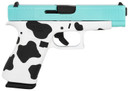 Glock PA4850201-TBMOO G48 Gen5 Slim Compact Frame 9mm Luger 10+1 4.17 Black GMB Barrel Robins Egg Blue Cerakote Serrated Steel Slide Cow Print Cerakote Poly Frame w/Beavertail Cow Print Textured Grip, Pistol