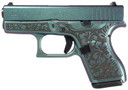 Glock UI4250204NHIBMAKO G42 Gen3 Sub-Compact Frame 380 ACP 6+1 3.25 Black Steel Barrel, Mako Green Cerakote Serrated Steel Slide, Mako Green Cerakote w/Hibiscus Poly Frame, Textured Poly Grip, USA Made, Pistol