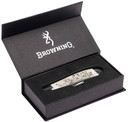Browning 3220578B Trapper Whitetail Folding Clip Point/Spey Plain Satin 12C27 Sandvik SS Blade, Engraved Wildlife Scene Natural Bone Handle, Box Packaging,Knives