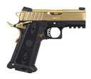 Girsan 395088 Witness2311 Spoiled Brat 9mm Luger 17+1 3.40" Gold Plated PVD Stainless BBL, Gold Titanium Nitride Serr Stainless Slide, Black Titanium Nitride Steel Frame w/Beavertail & Pic Rail,Pistol