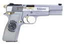 Girsan 390458 MCP 35 Liberador *CA Compliant 9mm Luger 10+1 4.87" Steel BBL, Chrome Optic Ready/Serr Steel Slide, Polished Chrome w/Gold Controls Steel Frame w/Beavertail, White Pearl w/Mexican Eagle Grip,Pistol
