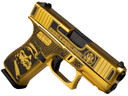 Glock UX4350204NDGE G43X D.O.G.E. Sub-Compact Frame 9mm 10+1 3.41 Black GMB Barrel, Glamour Glock Gold Cerakote Serrated Steel Slide w/D.O.G.E., Glamour Glock Gold Cerakote Poly Frame w/Trump & Elon, Pistol