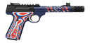 Browning 051615490 Buck Mark Freedom 250 SR 22 LR 10+1 5.90" Waving Flag Threaded Barrel, Blue Anodized Serrated w/Picatinny Rail  Aluminum Receiver, Red/White/Blue G10 Grip