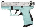 Walther Arms 5120362 P22 *CA Compliant 22 LR 10+1 3.42 in Black Permanent Threaded Capped Barrel, Stainless Steel Serrated Steel Slide, Angel Blue Polymer Frame w/Picatinny Rail, Black Interchangeable Backstrap Grip, Pistol