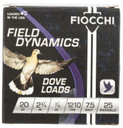 Fiocchi 20GT75 Field Dynamics Dove & Quail 20Gauge 2.75 in 7/8oz 7.5Shot 25 Per Box/10 Case, Shotgun Shells
