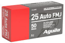 Aguila 1E252110 Target & Range 25ACP 50gr Full Metal Jacket 50 Per Box/20 Case Centerfire, Handgun Ammunition