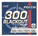 Fiocchi 300BARD1 Range Dynamics 300 Blackout 150 gr Full Metal Jacket Boat Tail 100 Per Box/ 5 Cs