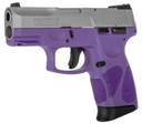 Taurus 1G2C93912DP G2C Compact Frame 9mm Luger 12+1 3.26 in Matte Stainless Steel Barrel, Matte Serrated Stainless Steel Slide, Dark Purple Polymer Frame w/Picatinny Rail & Polymer Grip, Right Hand, Pistol