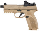 FN 66100847 509T w/Optic Sports South Exclusive 9mm Luger 10+1, 4.50 in Black Steel Threaded Barrel, FDE Optic Cut/Serrated Stainless Steel Slide, FDE Polymer Frame w/Picatinny, Vortex Viper Red Dot, Pistol
