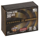 Federal PD380HS1H Premium Personal Defense Low Recoil 380ACP 90gr Hydra-Shok Jacketed Hollow Point 20 Per Box/10 Case Centerfire, Handgun Ammunition