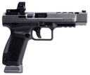 Canik HG7166GN TP9SFx 9mm Luger 20+1 5.20 in Match Grade Barrel, Tungsten Gray Cerakote Optic Ready/Serrated w/Ports Steel Slide, Black Polymer Frame w/Picatinny Rail, Interchangeable Backstrap Grip MeCanik MO2 Red Dot, Pistol
