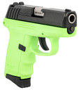 SCCY Industries CPX-3CBLG CPX-3 Sub-Compact Frame 380 ACP 10+1, 3.10 in Stainless Quadlock Barrel, Black Nitride Serrated Stainless Steel Slide, Lime Green Polymer Frame w/Finger Grooves, No Safety, Right Hand, Pistol
