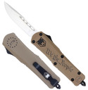CobraTec Knives SWTPFS3DNS FS-3 We The People Small 2.75 in OTF Drop Point Plain Aluminum Cerakoted D2 Steel Blade, Tan inWe The People in Aluminum Handle, Knife