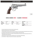 Ruger 5043 Redhawk 44 Special/44 Rem Mag 6rd, 5.50 Satin Stainless Steel Barrel, Dual Chambered Satin Stainless Cylinder & Frame, Hardwood Grip, Revolver