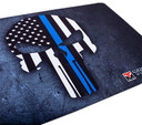 TekMat TEKR17PUNISHERBL Punisher Blue Line Cleaning Mat Black/White/Blue Rubber 11x17 Blue Line Punisher Skull