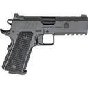 Springfield Emissary, 1911, Single Action Only, Semi-auto, Commander Size, 9MM, 4.25 in Match Grade Bull Barrel, Stainless Steel Frame and Carbon Steel Slide, Cerakote Finish, Black, VZ Grips Thin-Lin