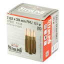Sterling 7.62X39mm, 123 Grain, Full Metal Jacket, Steel Cased, 20 Round Box SRL8698779967284