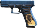 Glock PA455S204PRESBLU G45 Gen 5 Trump Compact Frame Black GMB Barrel, Presidential Blue Engraved inAmerica First 47th in & Presidential Seal Serrated Steel Slide, Presidential Blue Polymer Frame w/Picatinny Rail, Black/Gold Trump Grip, Pistol