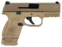 FN 66100818 509C Compact Frame 9mm Luger 15+1/12+1, 3.70" Black Steel BBL, FDE PVD Serr Stainless Slide & Polymer Frame w/Pic Rail, FDE Interchangeable Backstrap Grip, Ambidextrous,Pistol