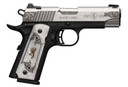Browning 051967492 1911-380 Medallion Compact 380 ACP 3.63 in Stainless 8+1 Matte Black White Pearl Engraved Grip