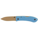 KABAR Dozier D2 Folding Hunter, Folding Blade, 3 in Blade Length, 7.25 in Overall Length, Matte Finish, Tan Blade, Plain Edge, Drop Point, D2 Steel, Blue Zytel Handle, Reversible Pocket Clip, Thumb Stud 4062D2