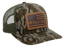 Leupold 172600 Leather Flag Trucker Hat Green/Bottomland Camo Adjustable Snapback OSFA Semi-Structured