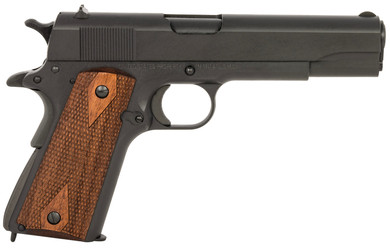 Tisas 10100543 1911 A1 U.S.M.C. Full Size 45 ACP 7+1 5in Manganese Phosphate Coated Barrel, Serrated Slide  Steel Frame w/Beavertail Checkered Walnut Grips