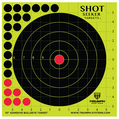 Triumph Systems 090010002 Shot Seeker Reactive Target Self-Adhesive Paper Black/Red/Yellow 10 in Bullseye Includes Pasters 10 Pk.