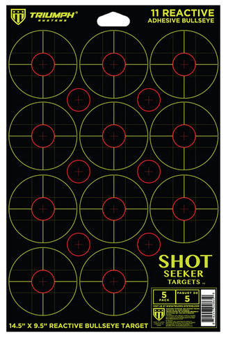 Triumph Systems 090040001 Shot Seeker Reactive Target Self-Adhesive Paper Black/Red/Yellow 3 in Bullseye Includes Pasters 5 Pack