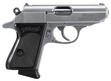 Walther Arms 4796001 PPK 380 ACP 6+1 3.30 in Stainless Steel Barrel, Matte Stainless Serrated Zinc Alloy Slide, Stainless Aluminum Frame w/Beavertail, Black Polymer Grip, Manual Thumb Safety, Pistol