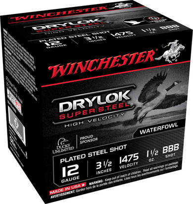 Winchester Ammo SSH12LHBBB Drylok Super Steel High Velocity 12 Gauge 3.50 in 1 3/8 oz BBB Shot 25 Per Box/ 10 Case
