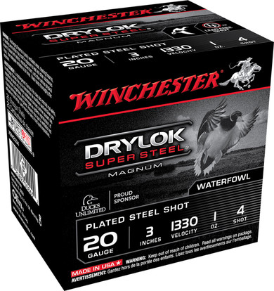 Winchester Ammo XSM2034 Drylok Super Steel Magnum 20 Gauge 3 in 1 oz 4 Shot 25 Per Box/ 10 Case