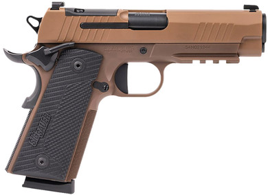 Sig Sauer 1911XCA45CXR3 1911 XSeries Carry Frame 45 ACP 8+1 4.25 Black DLC Carbon Steel Barrel, Coyote PVD Optic Ready/Serrated Stainless Steel Slide, Coyote PVD Stainless Steel Frame w/Pic Rail, Black LOK G10 Grip, Pistol