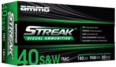 Ammo Inc 40180TMCSTRKGRN50 Streak Visual (GREEN) 40S&W 180gr Total Metal Case 50 Per Box/20 Case