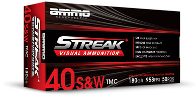 Ammo Inc 40180TMCSTRKRED50 Streak Visual (RED) 40S&W 180gr Total Metal Case 50 Per Box/20 Case